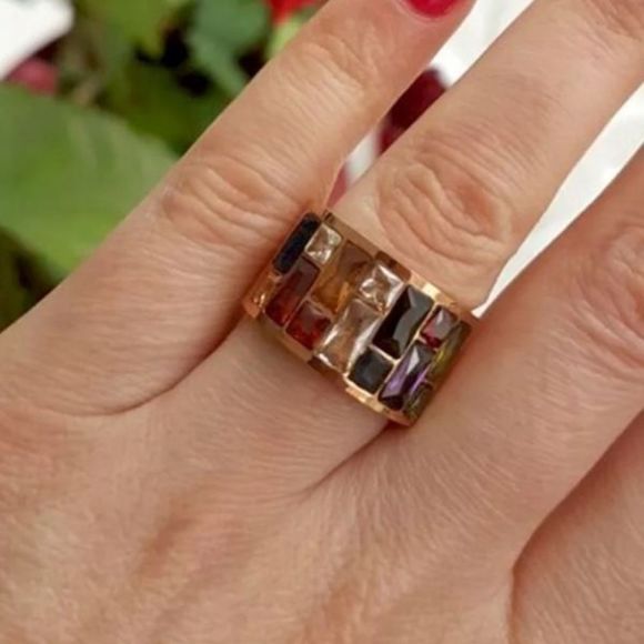 Rose Gold solid titanium multi color Swarovski crystal boho ring sz 7 new - Picture 5 of 5
